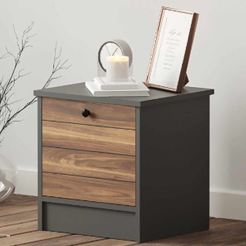 Evu MILANO Single Door Walnut and Anthracite Bedside Table Image 1