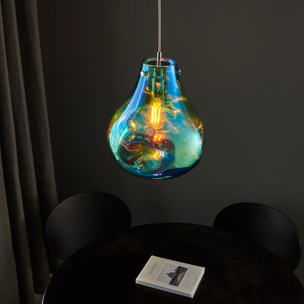 Merano Perugia Metallic Glass Petrol Pendant Ceiling Lamp Image 6