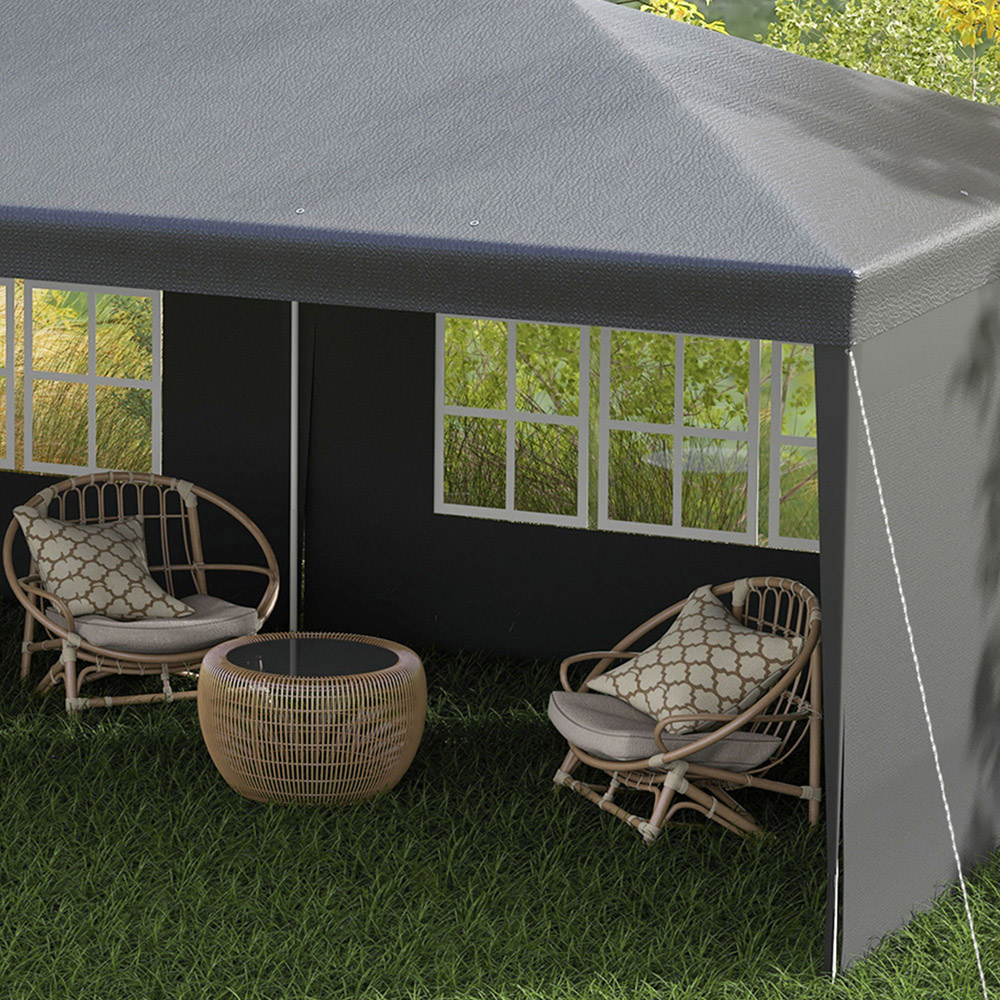 Outsunny 6 x 3m Dark Grey Party Tent with Windows and Side Panels Image 3