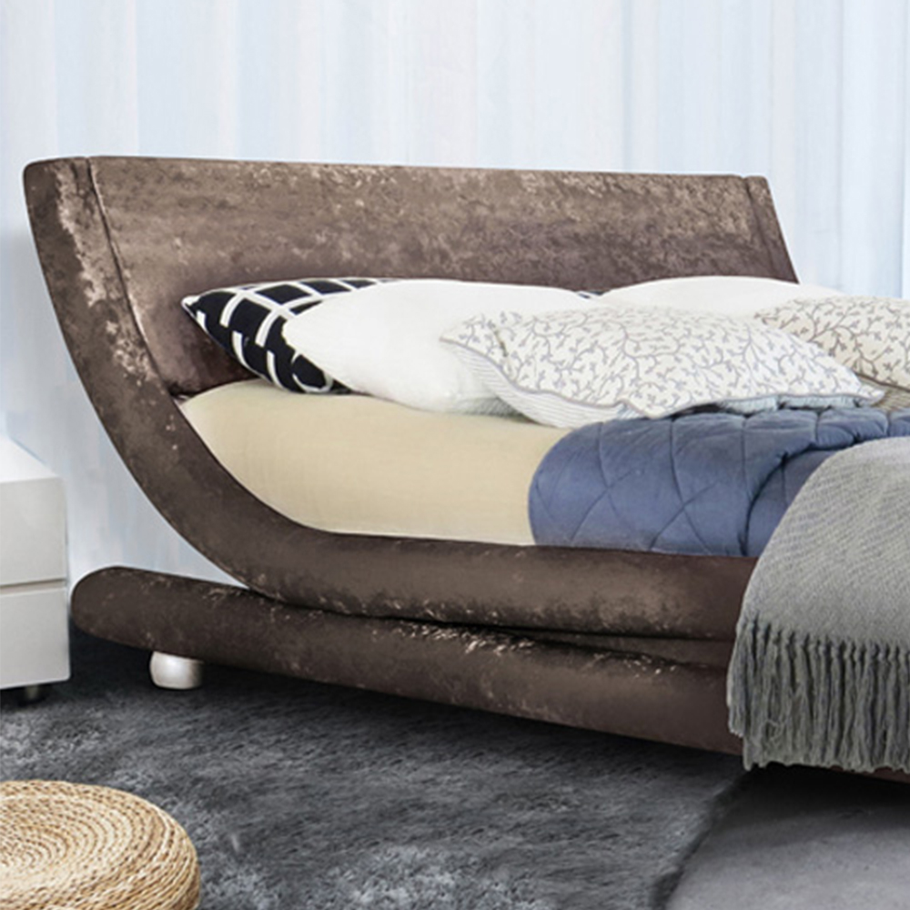 Brooklyn Modern Curved King Size Brown Crushed Velvet Bed Frame Image 2