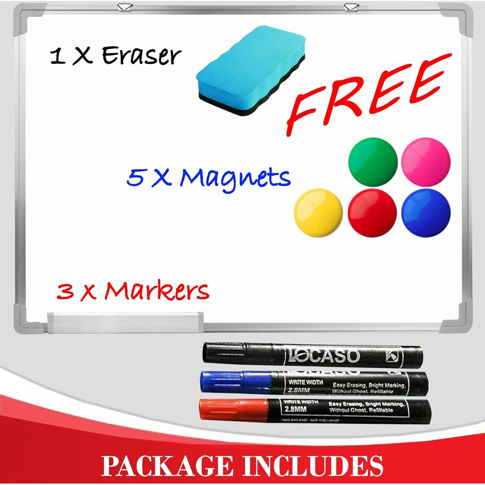 ATEK Magnetic Dry Wipe Wall Mounted Whiteboard with 3 Marker 5 Magnet and Eraser 900 x 600mm Image 7
