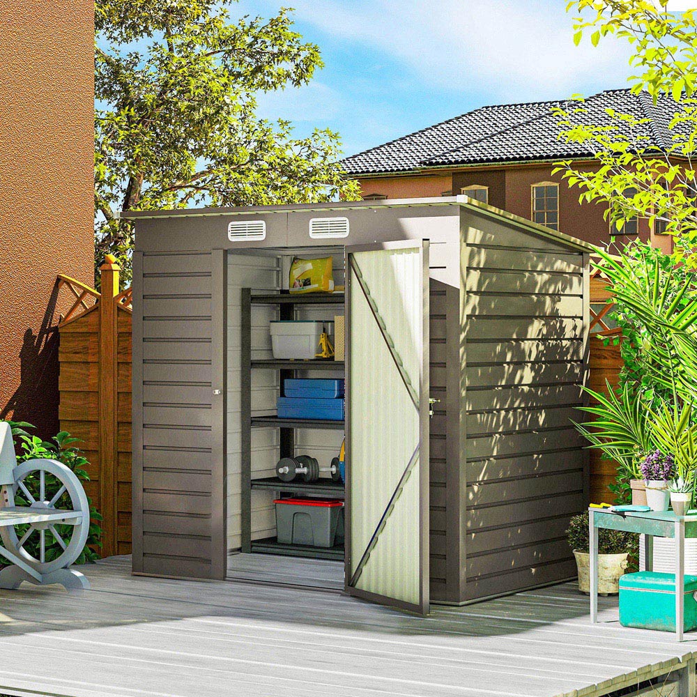 Outsunny 6.2 x 4ft Grey Galvanised Steel Garden Storage Shed Image 2