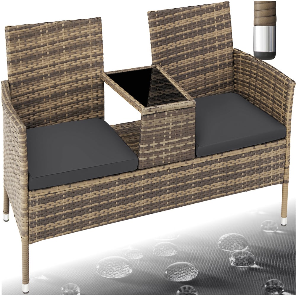 tectake Narbonne 2 Seater Nature and Dark Grey Garden Bench Image 2