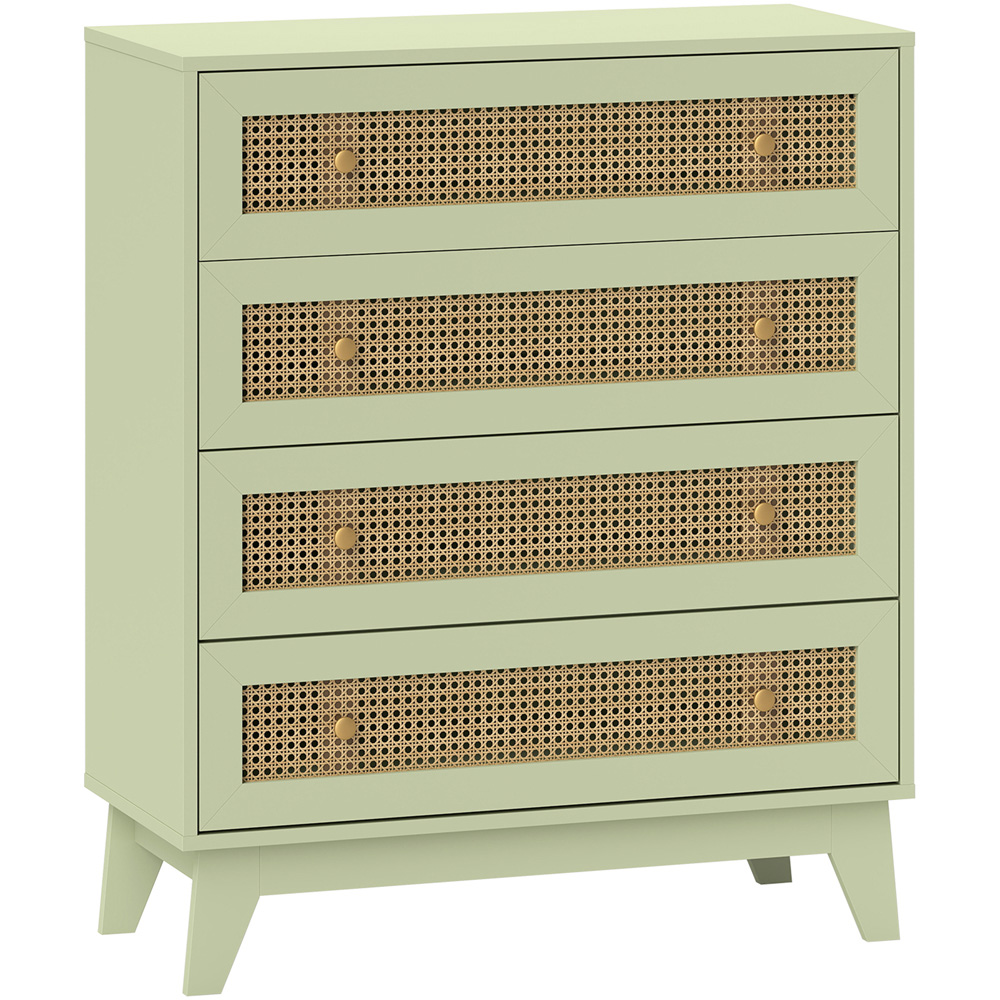 HOMCOM 4 Drawer Light Green Rattan Chest of Drawers Image 2