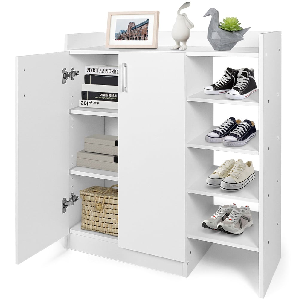 Costway 5 Shelf 2 Door White Freestanding Shoe Rack Image 2