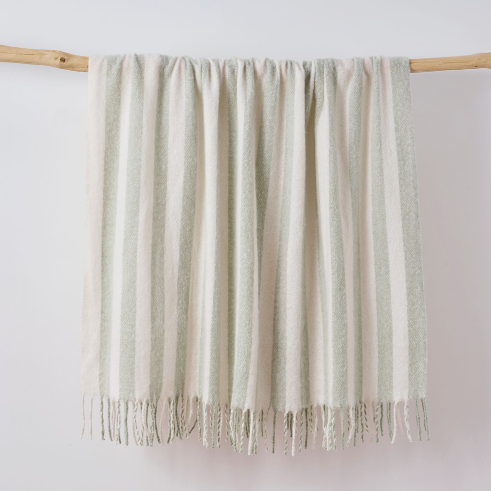 Allure Bath Fashions Green Faux Mohair Striped Herringbone Throw Blanket 130 x 170cm Image 3