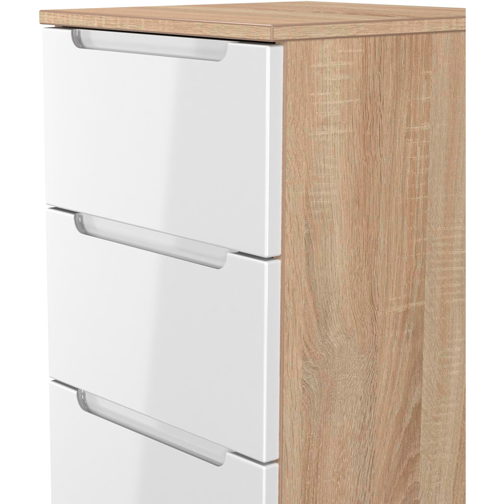 Crowndale Milan 5 Drawer White Gloss and Bardolino Oak Tall Bedside Cabinet Ready Assembled Image 4