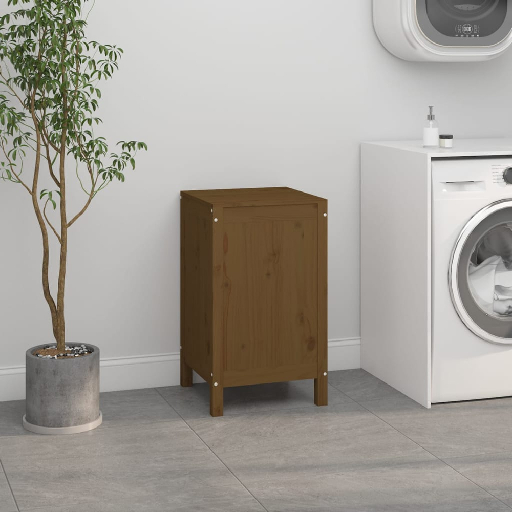 vidaXL Honey Brown Solid Pine Wood Laundry Basket 44 x 44 x 76cm Image 2