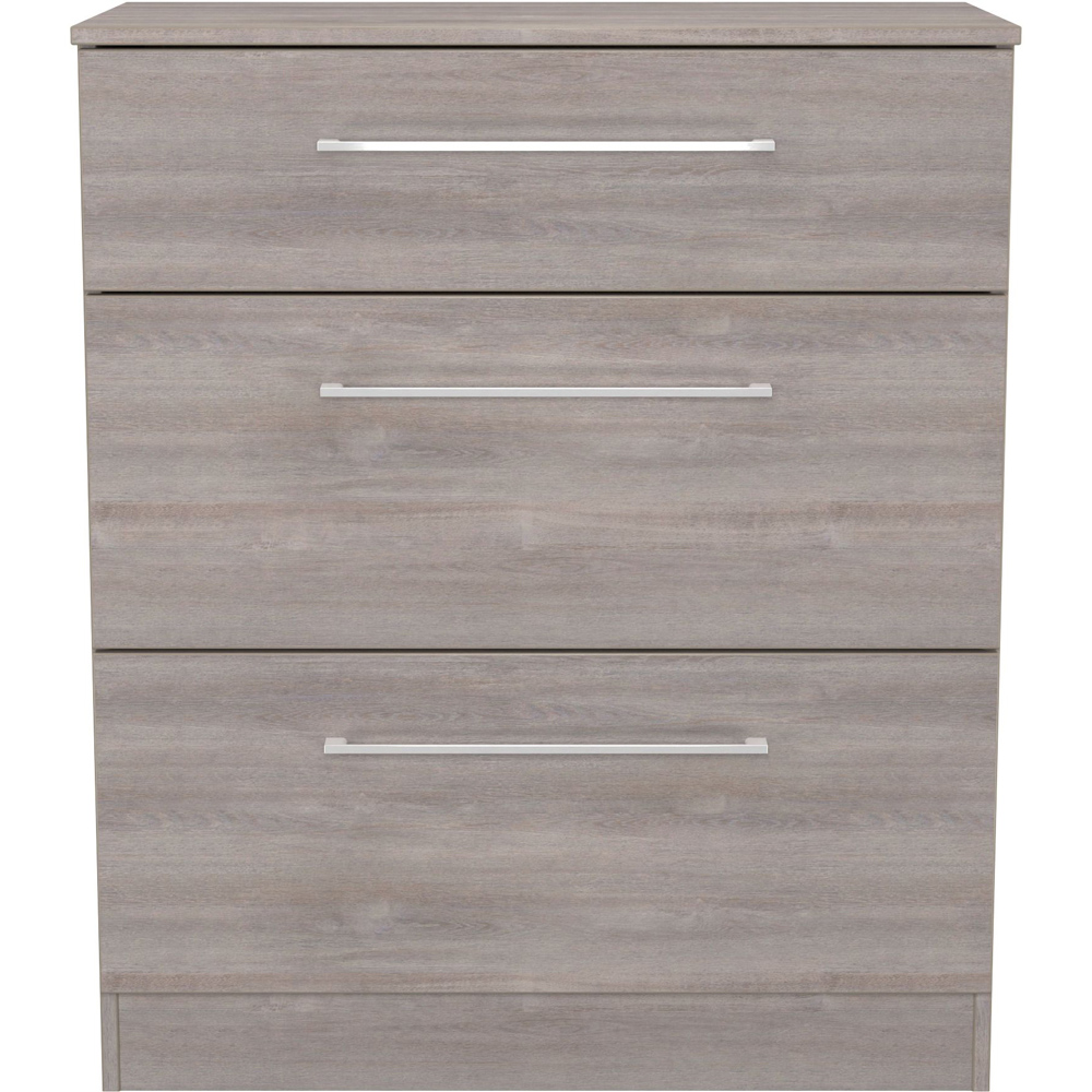 Crowndale Worcester 3 Drawer Grey Oak Deep Chest of Drawers Ready Assembled Image 2