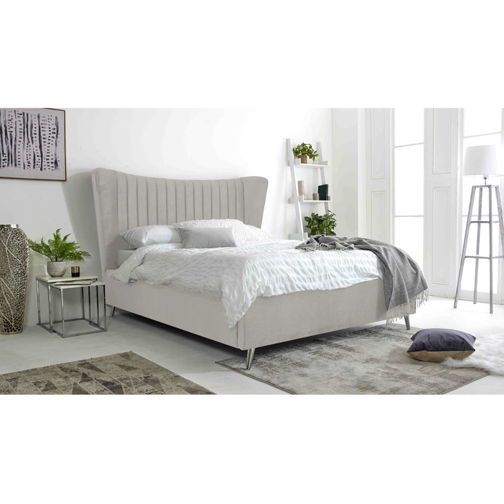 Eleganza Tatum King Size Silver Plush Velvet Bed Frame with Headboard Image 7