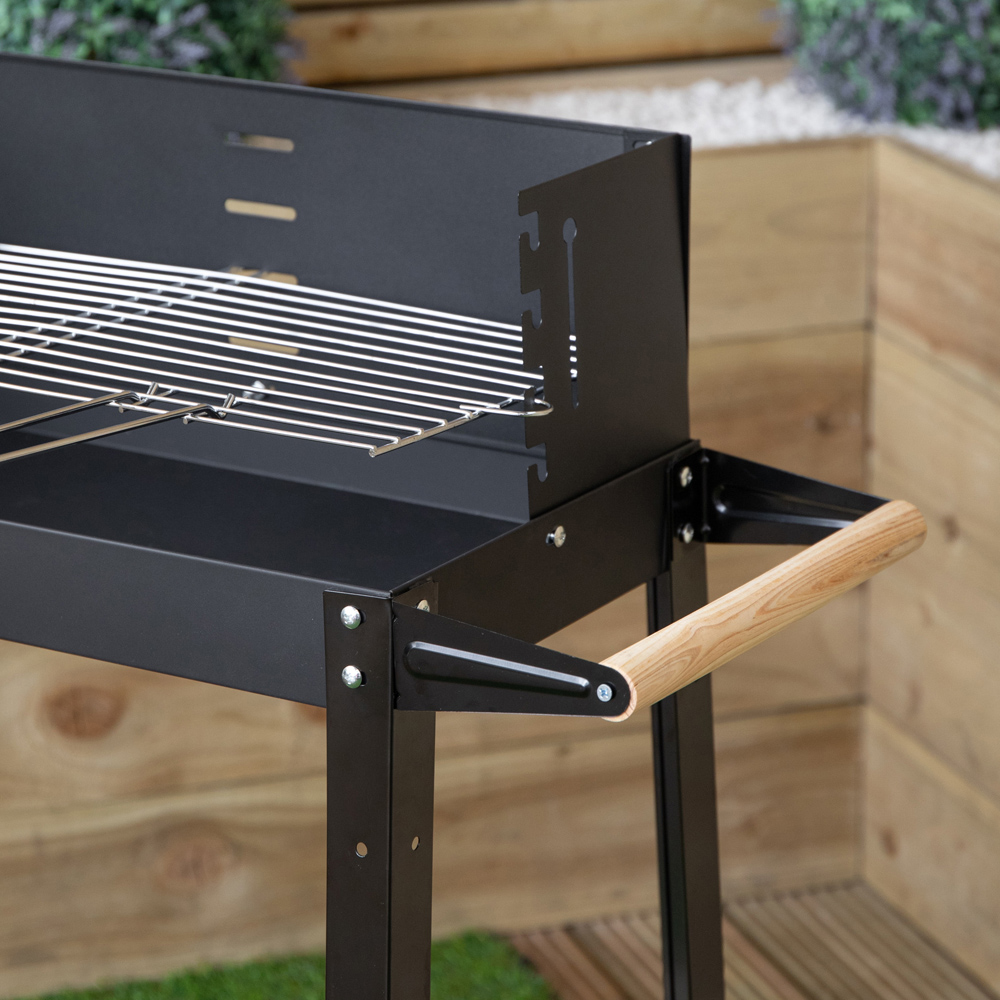 Samuel Alexander Black Rectangular Trolley Charcoal BBQ Grill with Shelves and Wheels Image 5