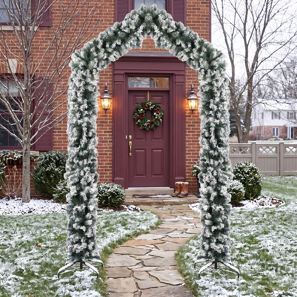 HOMCOM Snow Flocked Artificial Christmas Tree Arch with 1400 Branch Tips Green 9ft Image 5