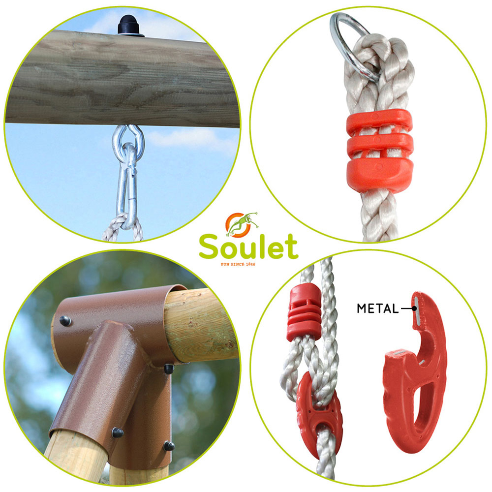 Soulet Ernest Kids Wooden Double Swing Set with Rope and Ladder Image 7