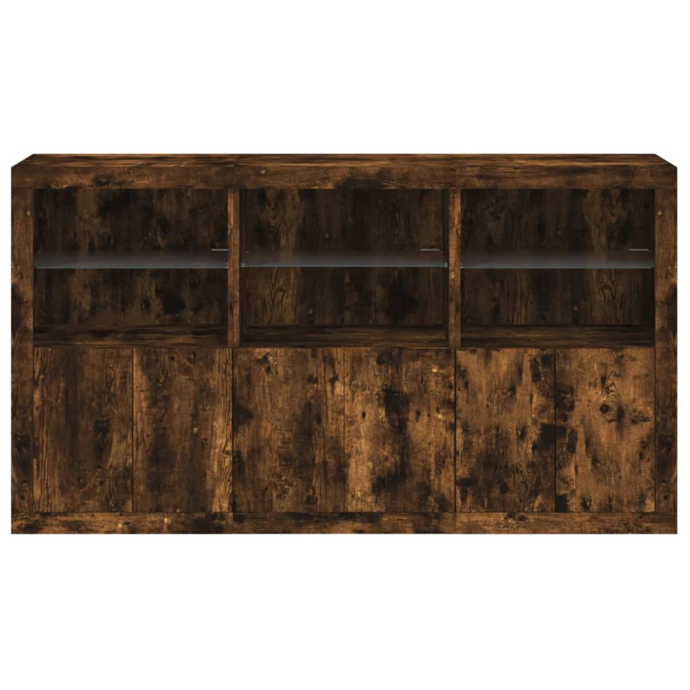 vidaXL 6 Door 6 Shelf Smoked Oak Large Sideboard with LED Lights Image 3