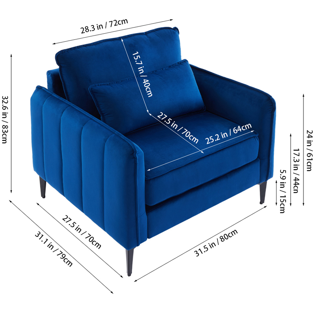 Living and Home Blue Fleece Fabric Armchair with Cushions Image 9