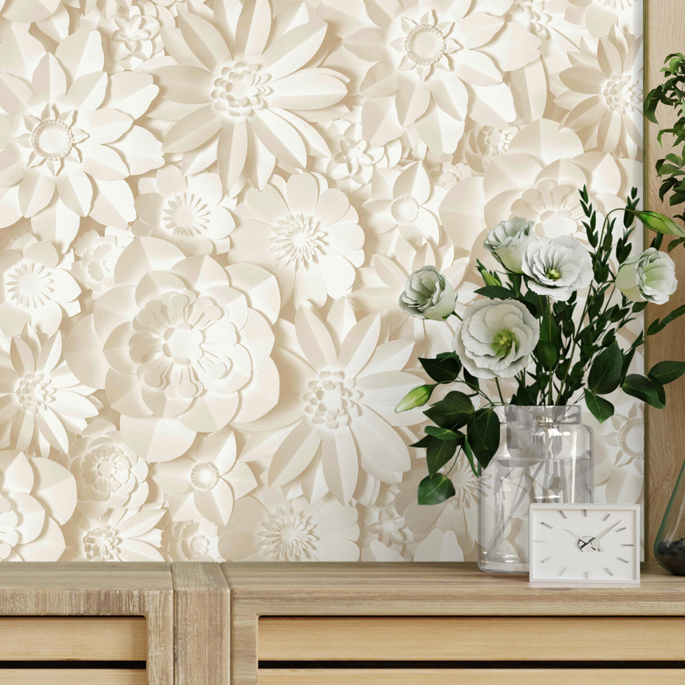 Fine Decor Dimensions Floral Natural Wallpaper Image 3