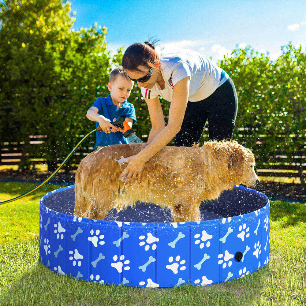 PawHut 120cm Foldable Printed Paddling Pool Blue and White Image 2