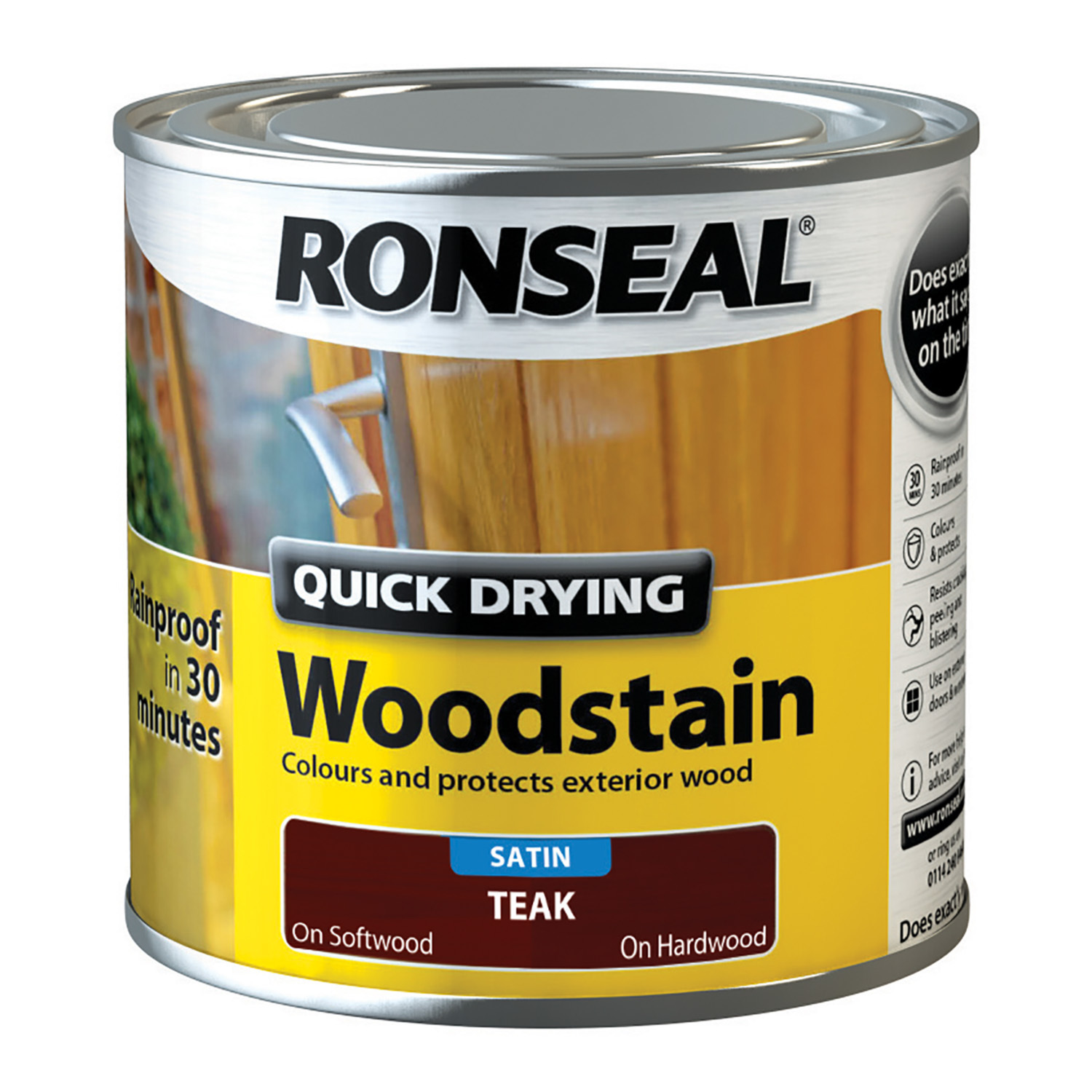 Ronseal Quick Drying Teak Satin Woodstain 250ml Image 1
