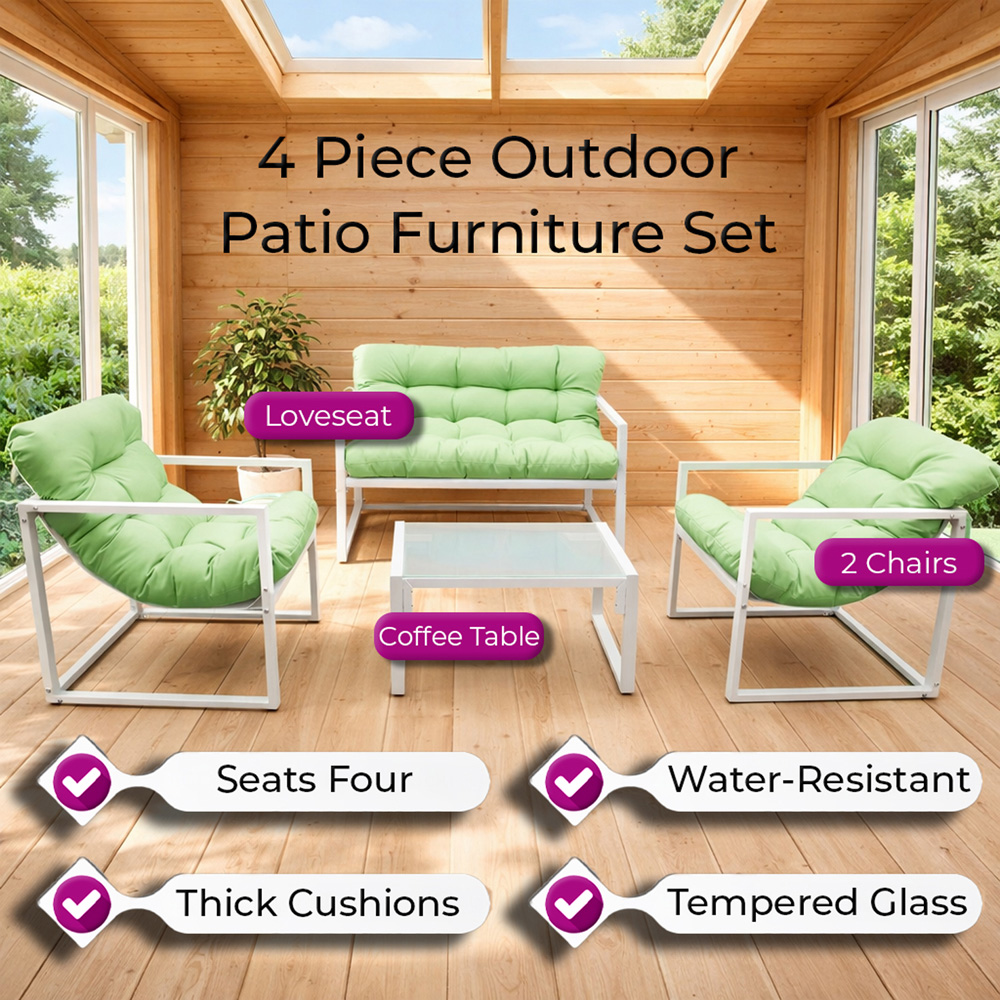 Neo Direct 4 Seater Green Outdoor Patio Set with Cushions Image 6