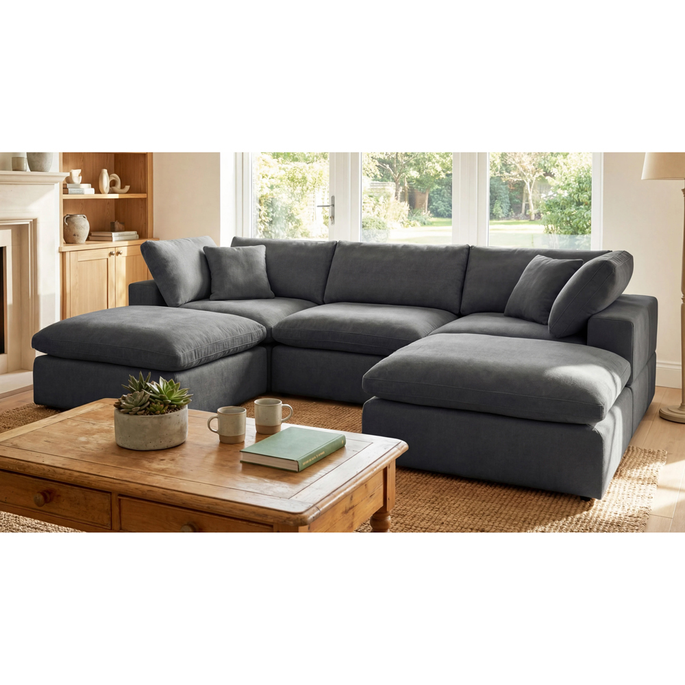 Artemis Home Cotleigh 5 Seater Charcoal Textured Fabric U-Shaped Corner Sofa Image 3