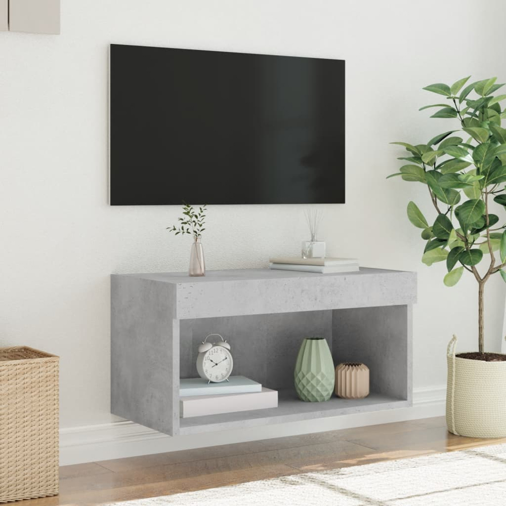 vidaXL Single Shelf Concrete Grey Wall Mounted TV Cabinet with LED Lights Image 7