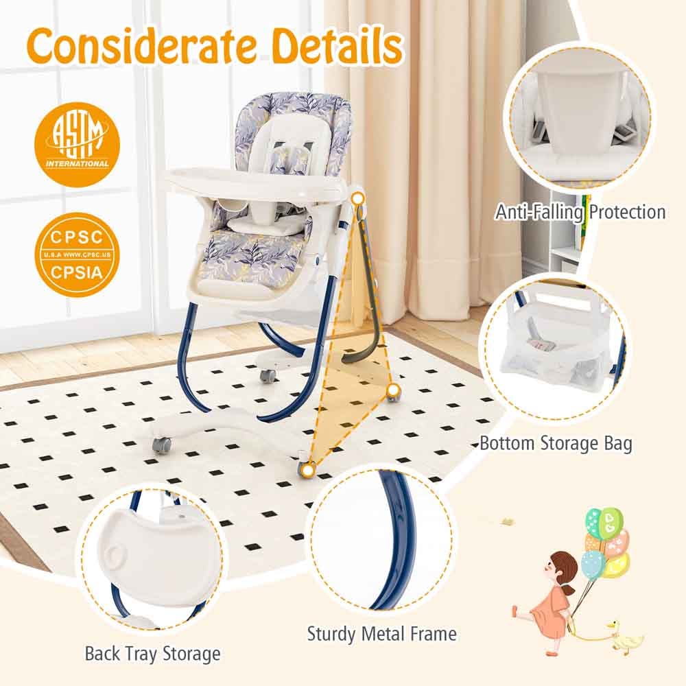 Costway Navy Multifunctional Folding Baby Highchair Image 2