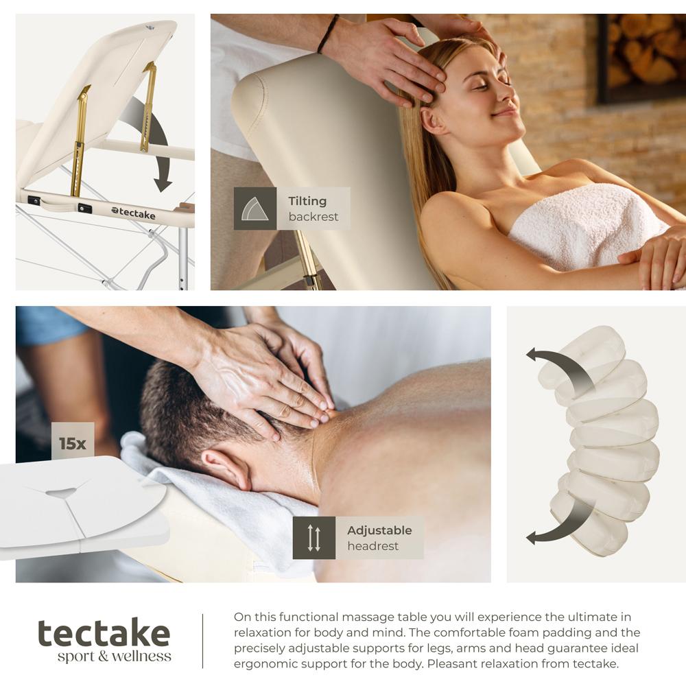 Massage Table Phuket - 3 zones, 70 cm wide, aluminium frame, carry bag & masks - Beige Image 6