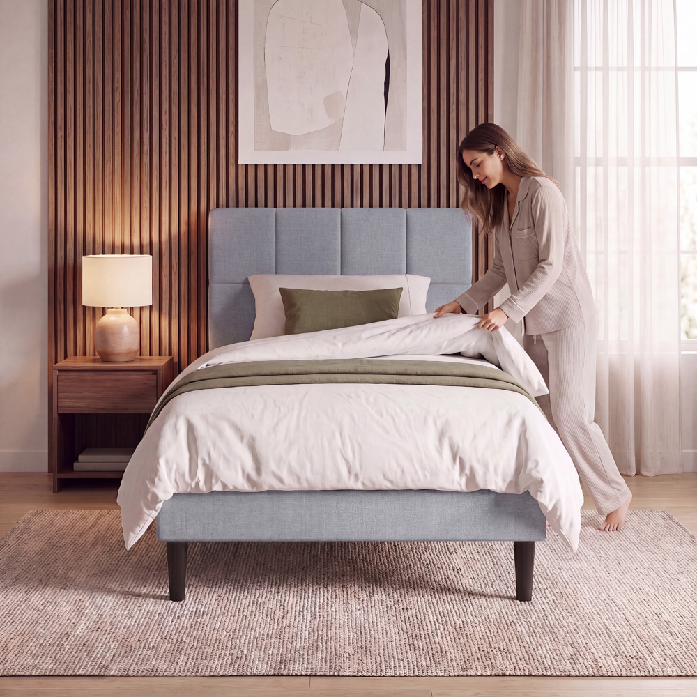 VIDA DESIGNS Velmora Single Light Grey Linen Fabric Bed Image 3
