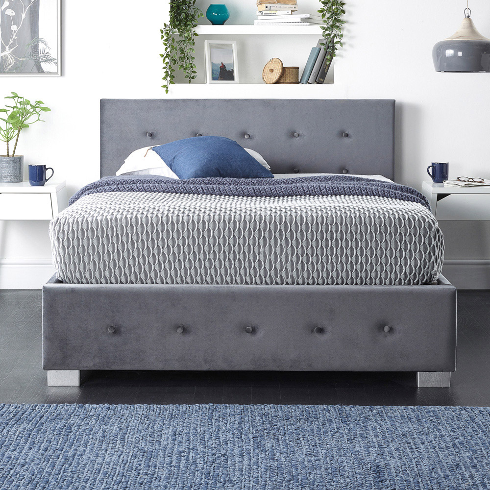 Aspire Small Double Grey Plush Velvet Side Opening Ottoman Storage Image 2