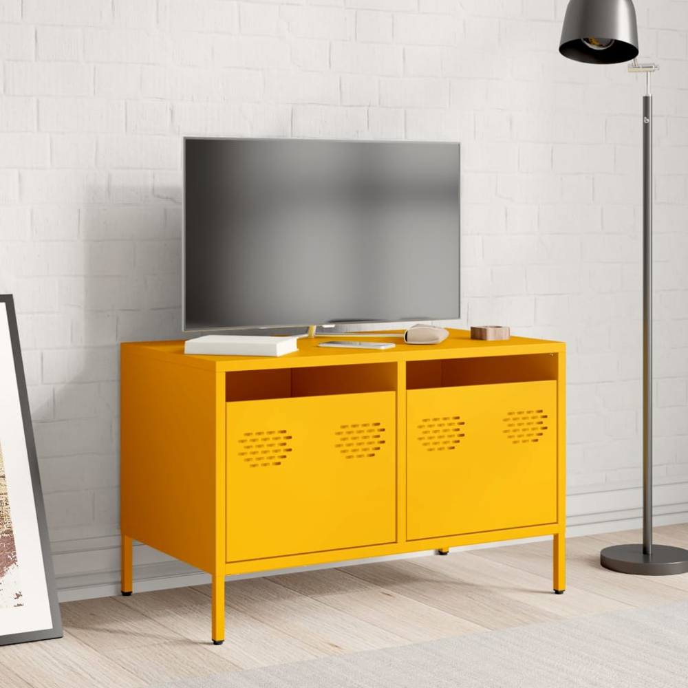 vidaXL 2 Drawer Yellow Steel TV Cabinet Image 8