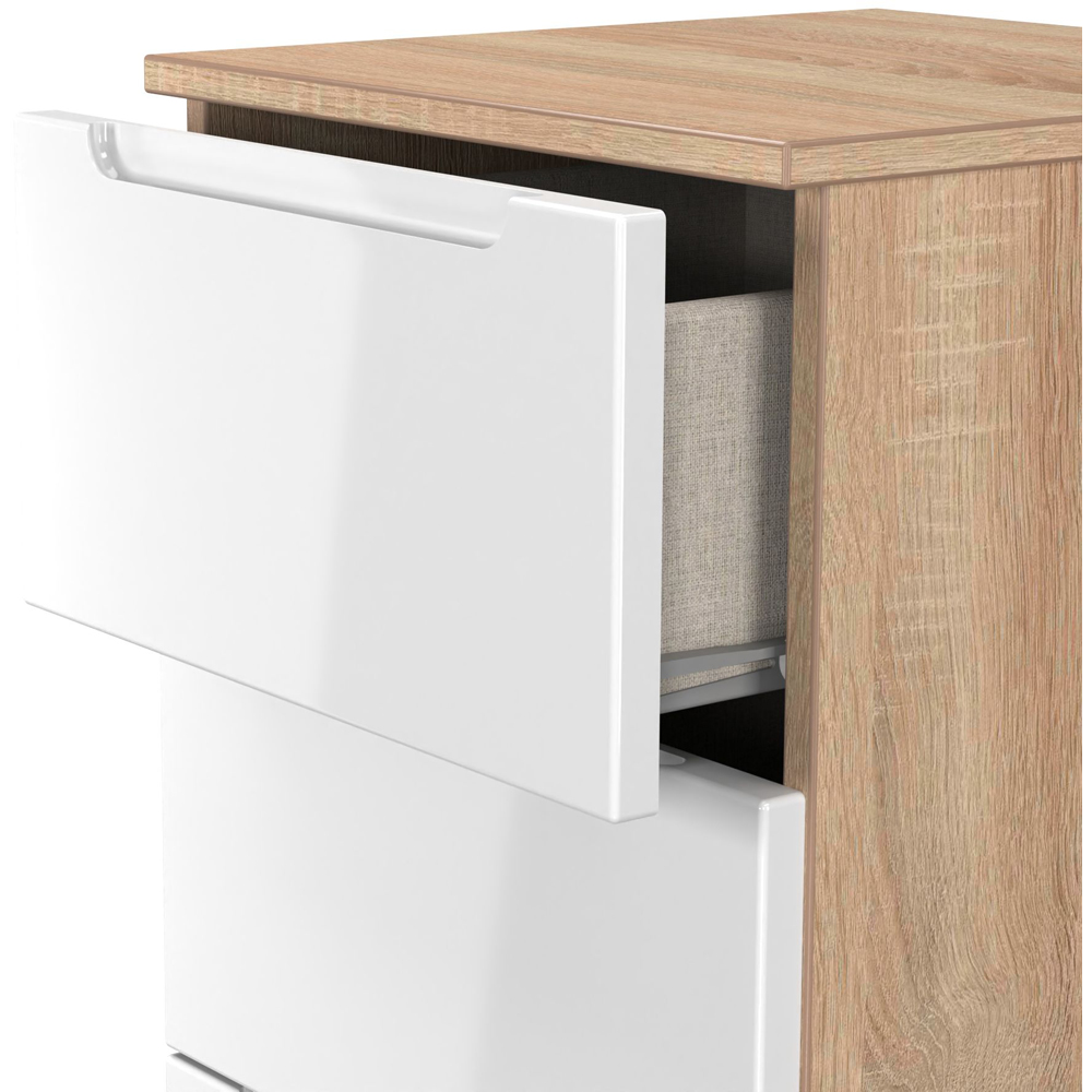 Crowndale Milan 5 Drawer White Gloss and Bardolino Oak Tall Bedside Cabinet Ready Assembled Image 5