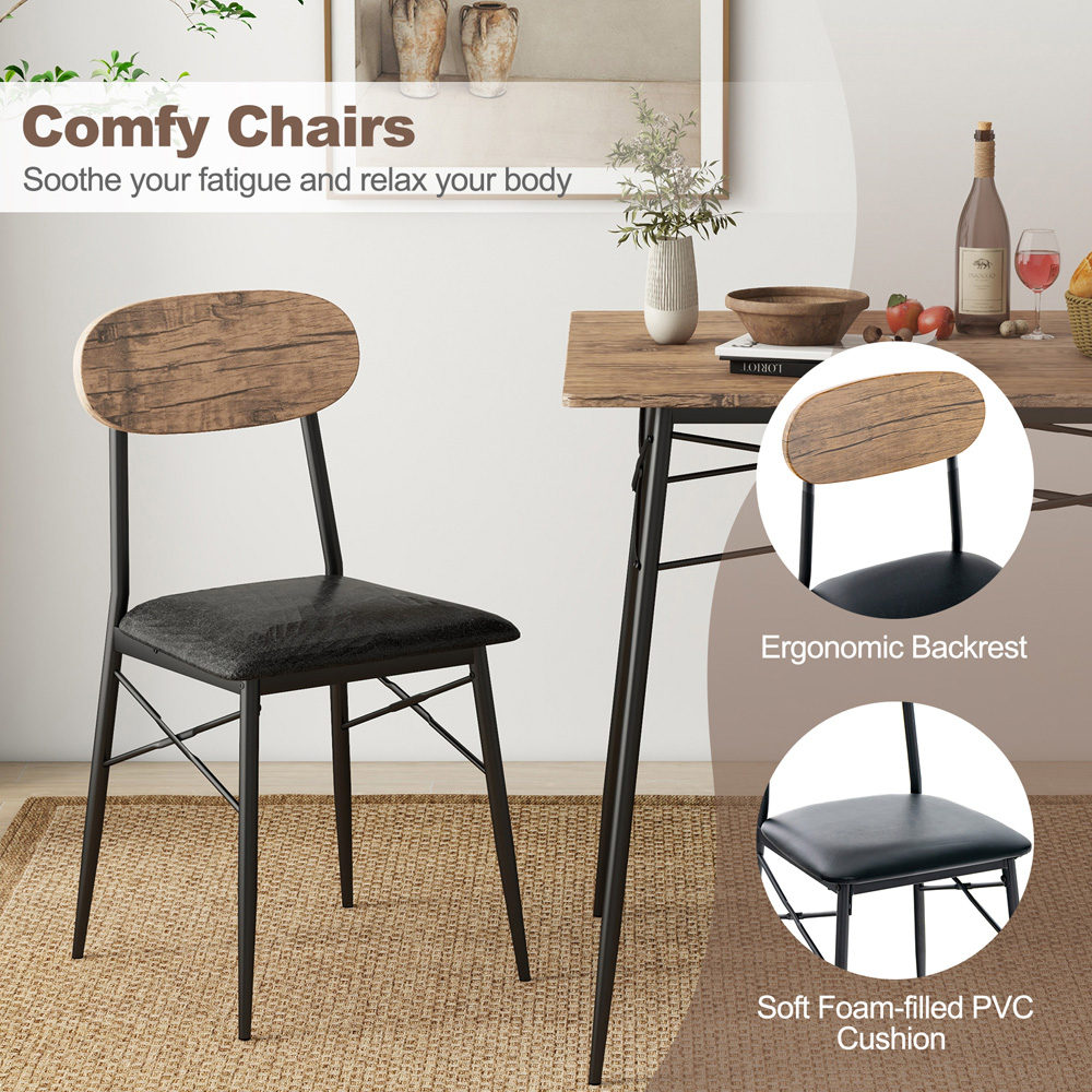 Costway 4 Seater Faux Leather Dining Set with Bench Rustic Brown Image 6