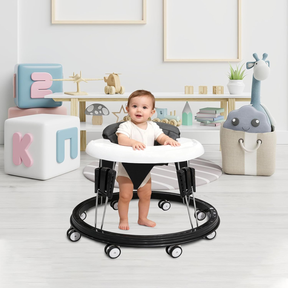 Alivio Black and White Height Adjustable Foldable Baby Walker Image 3