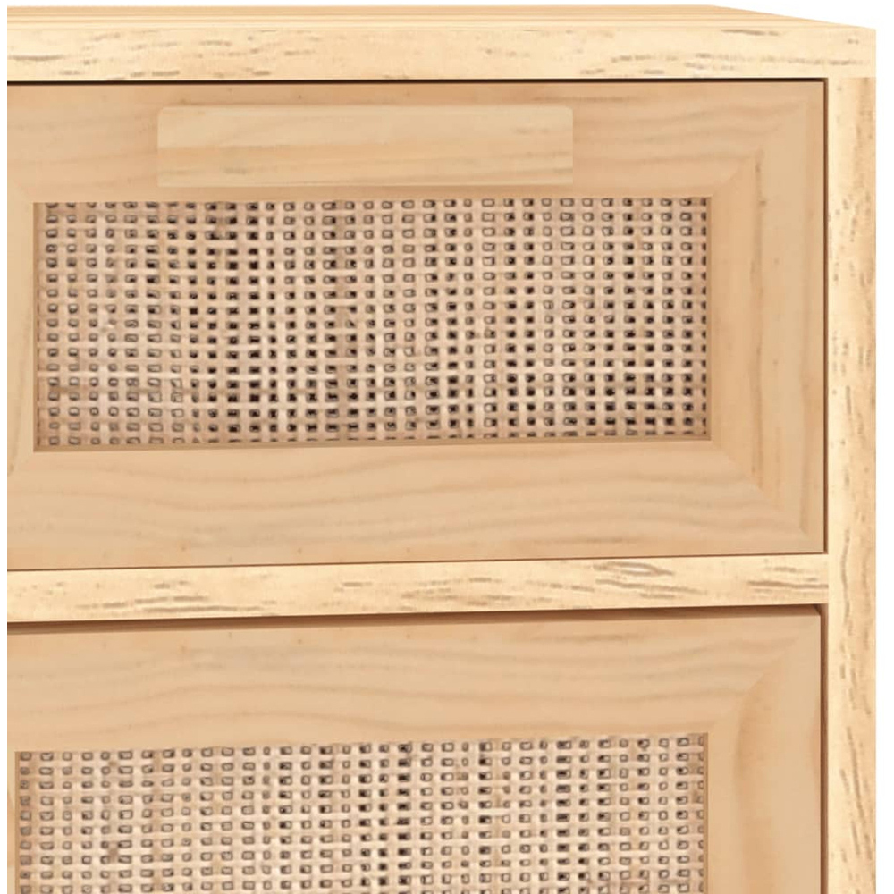 vidaXL 2 Door 2 Drawer Brown Solid Pine Wood and Natural Rattan Sideboard Image 5