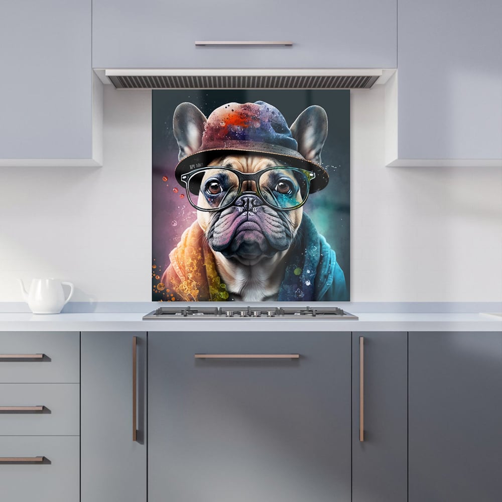 Warren Reed Designer French Bulldog Splashart Glass Kitchen Splashback 65 x 70cm Image 1