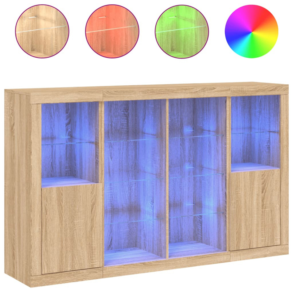 vidaXL 2 Door 12 Shelf Sonoma Oak LED Sideboard 3 Piece Image 3