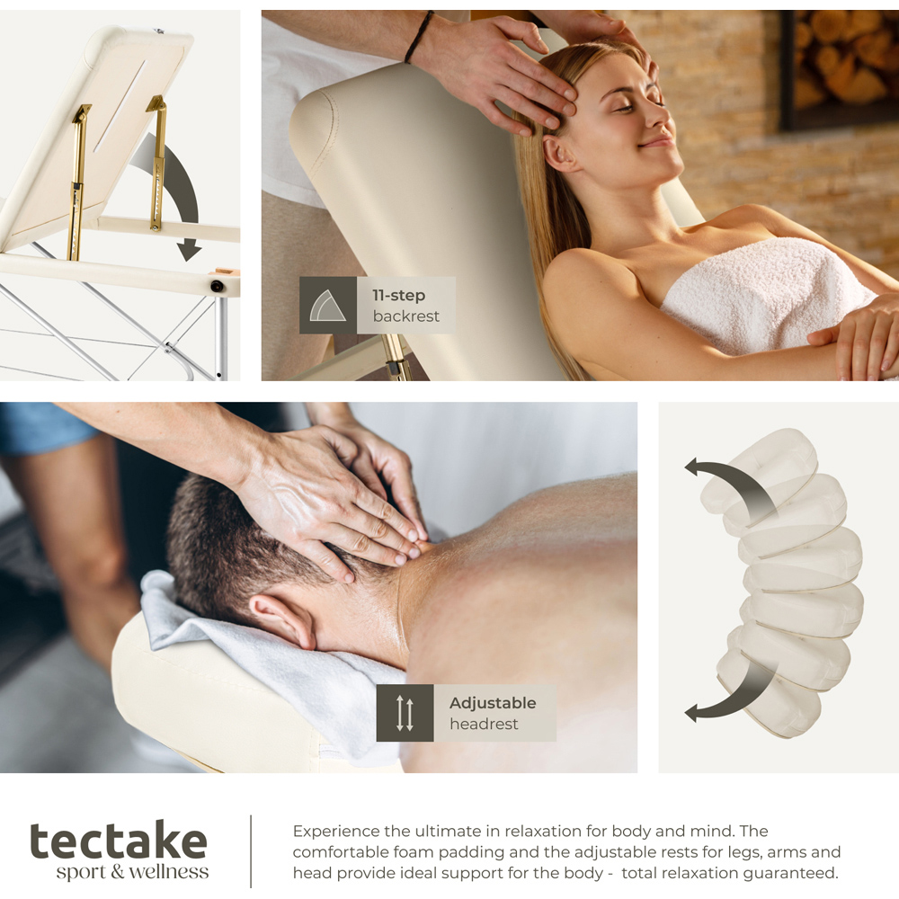 tectake Beige Aluminium Frame Foldable Massage Table with Bolsters and Carry Bag Image 6
