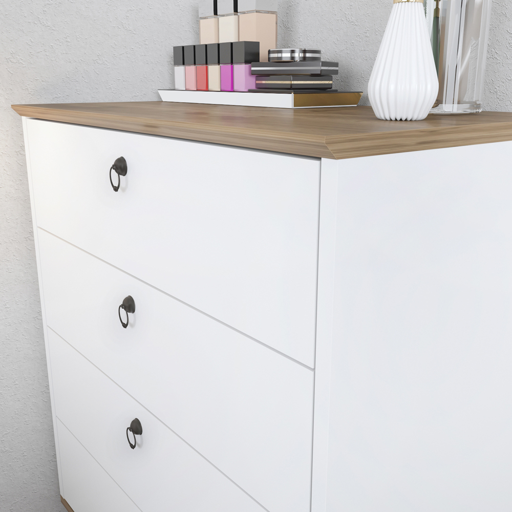 Decorotika Sahra 4 Drawer White and Walnut Chest of Drawers Image 5