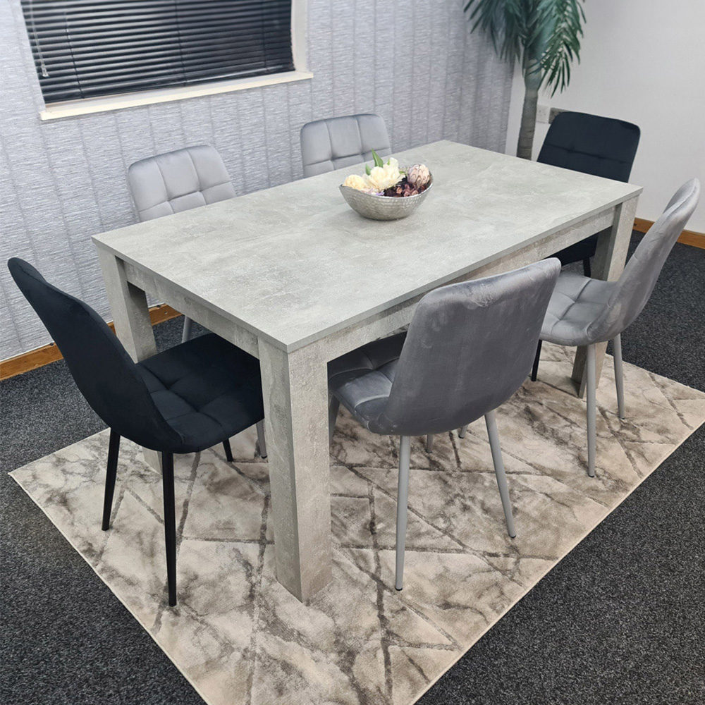 Portland Velvet 6 Seater Dining Set Stone Grey and Grey Black Image 1