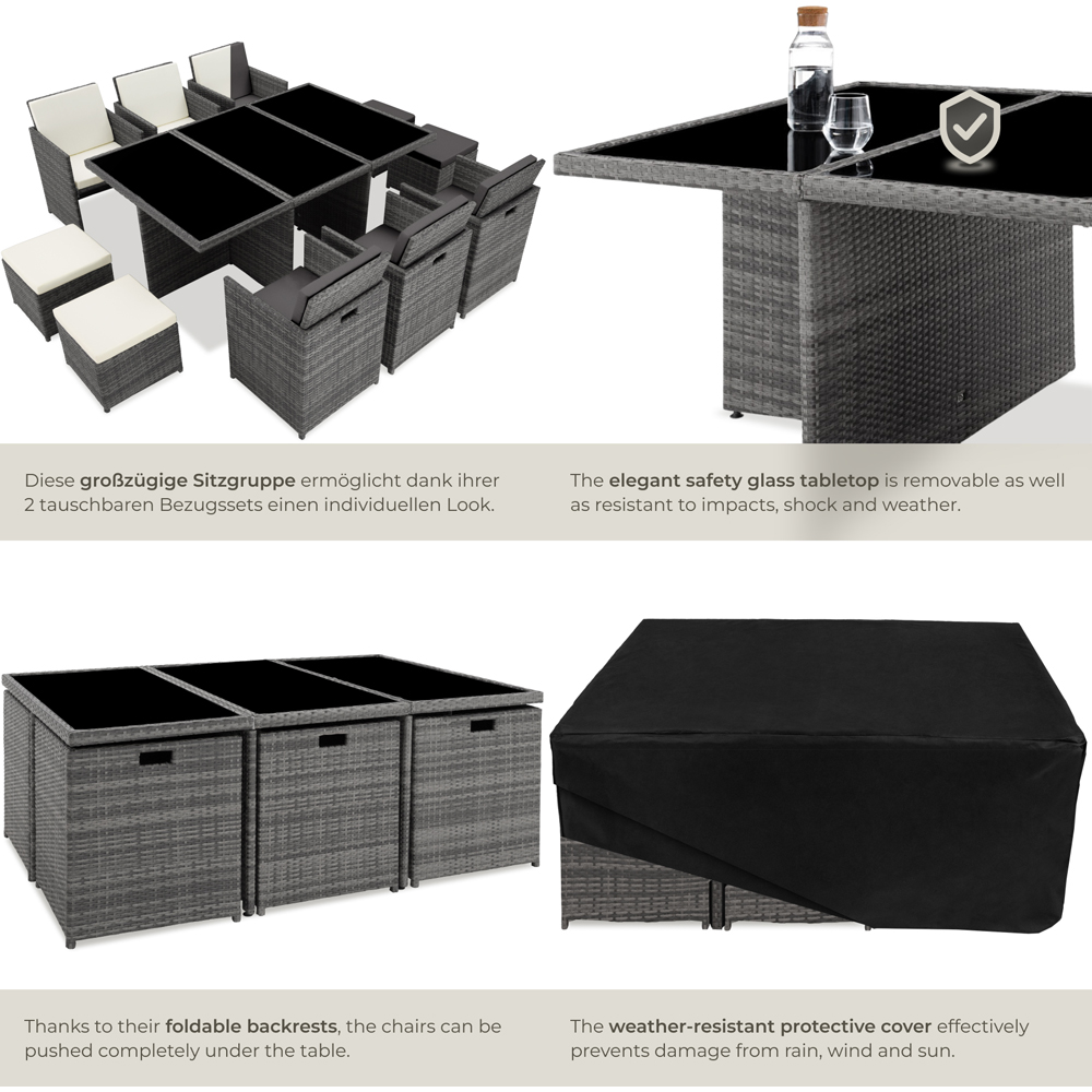 tectake New York 10 Seater Garden Dining Table Set Grey Image 5