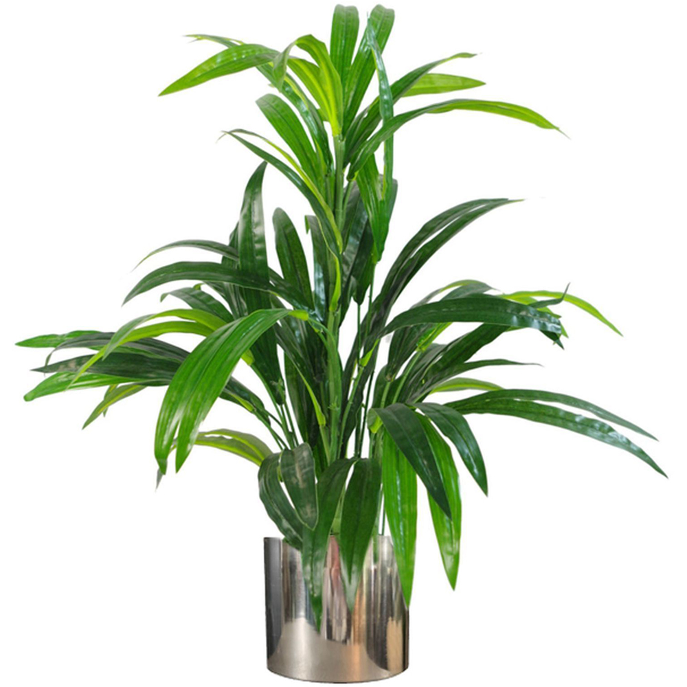 Leaf Artificial Bamboo Shrub Plant in Silver Metal Planter 2.13ft Image 1