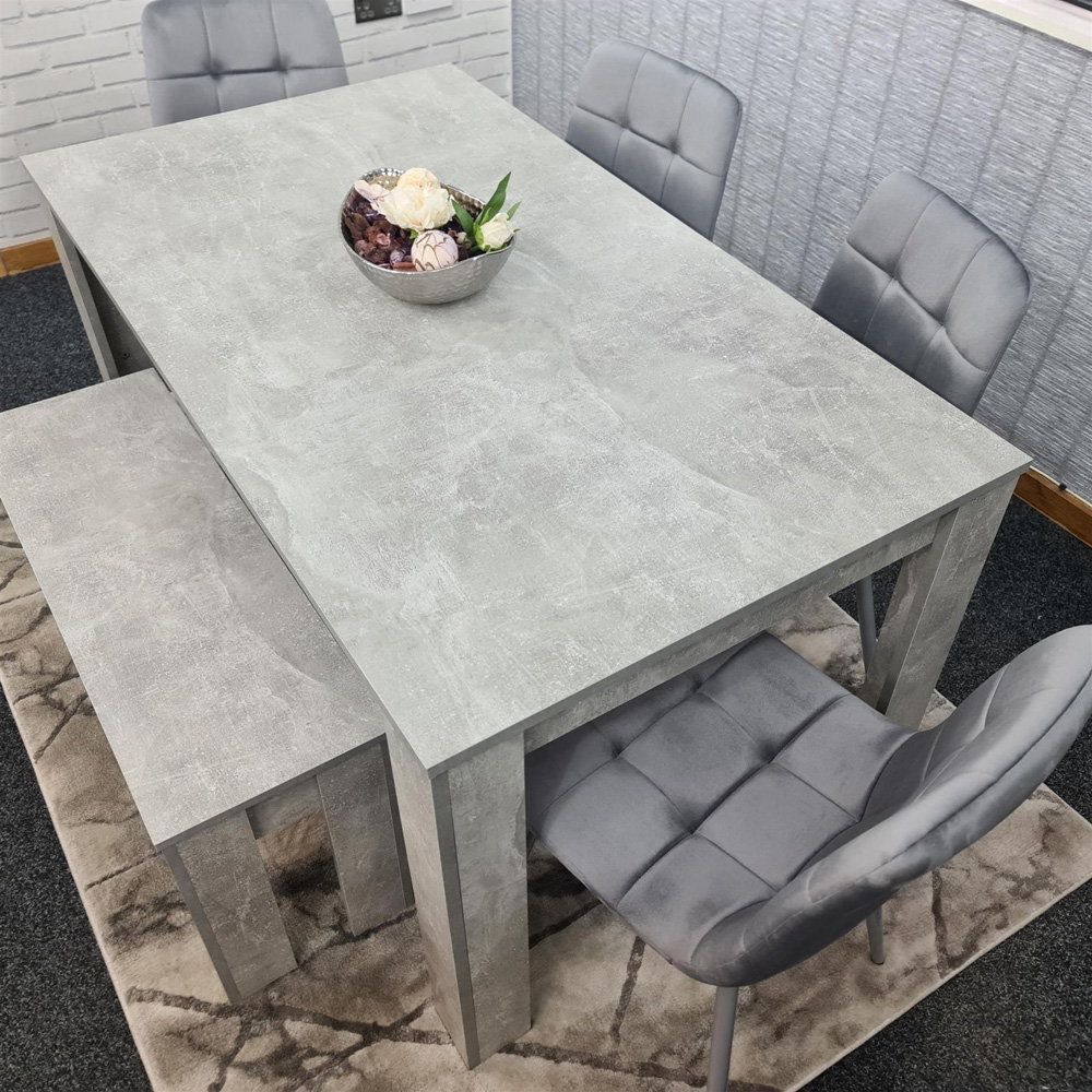 Portland Velvet 6 Seater Dining Set with Bench Stone Grey and Grey Image 6
