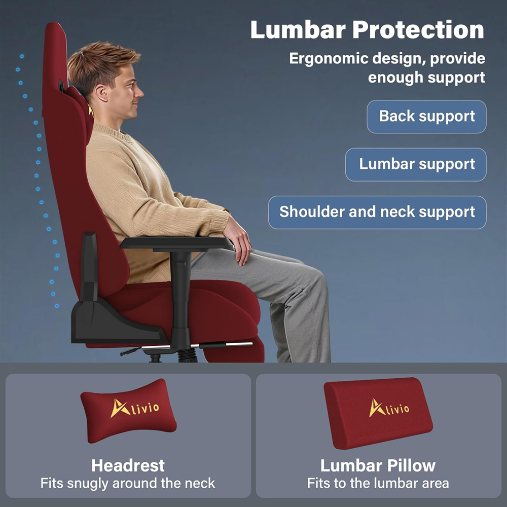 Alivio Red Velvet Reclining Gaming Chair with Lumbar and Headrest Support Image 6
