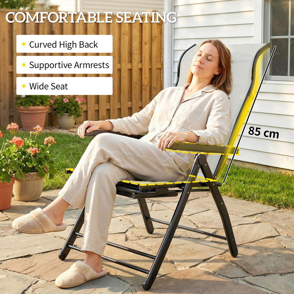 Outsunny Set of 2 Light Grey Folding Reclining Garden Chair with Footrest Image 5
