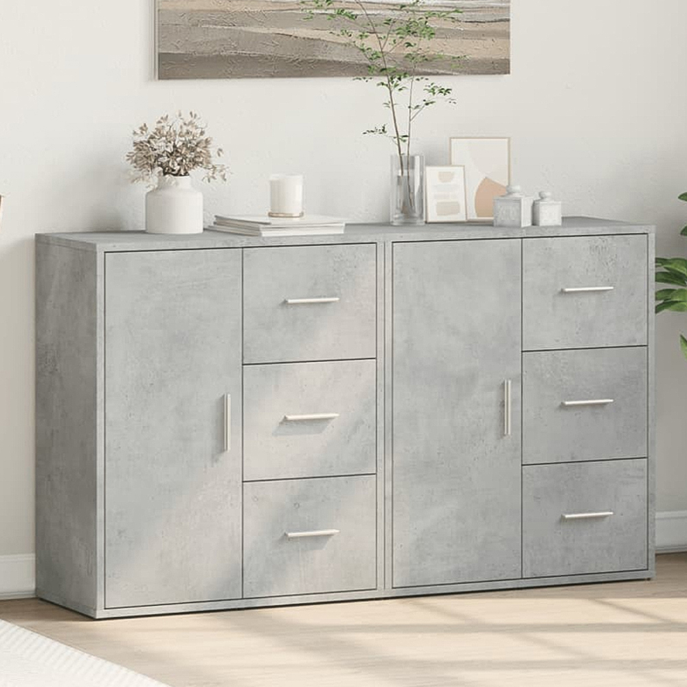 vidaXL Single Door 3 Drawer Concrete Grey Wooden Sideboard Set of 2 Image 1