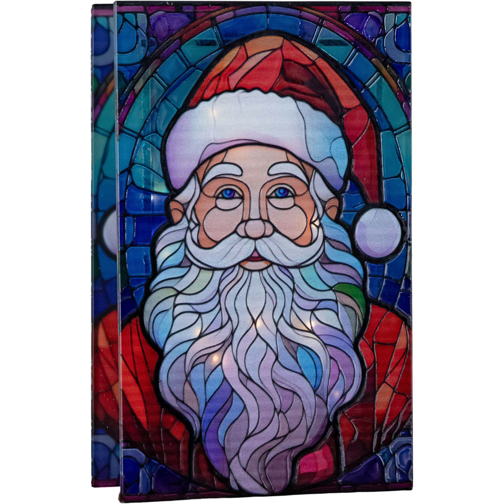 Samuel Alexander Warm White LED Double Sided Stained Glass Light Up Santa Decoration Image 2