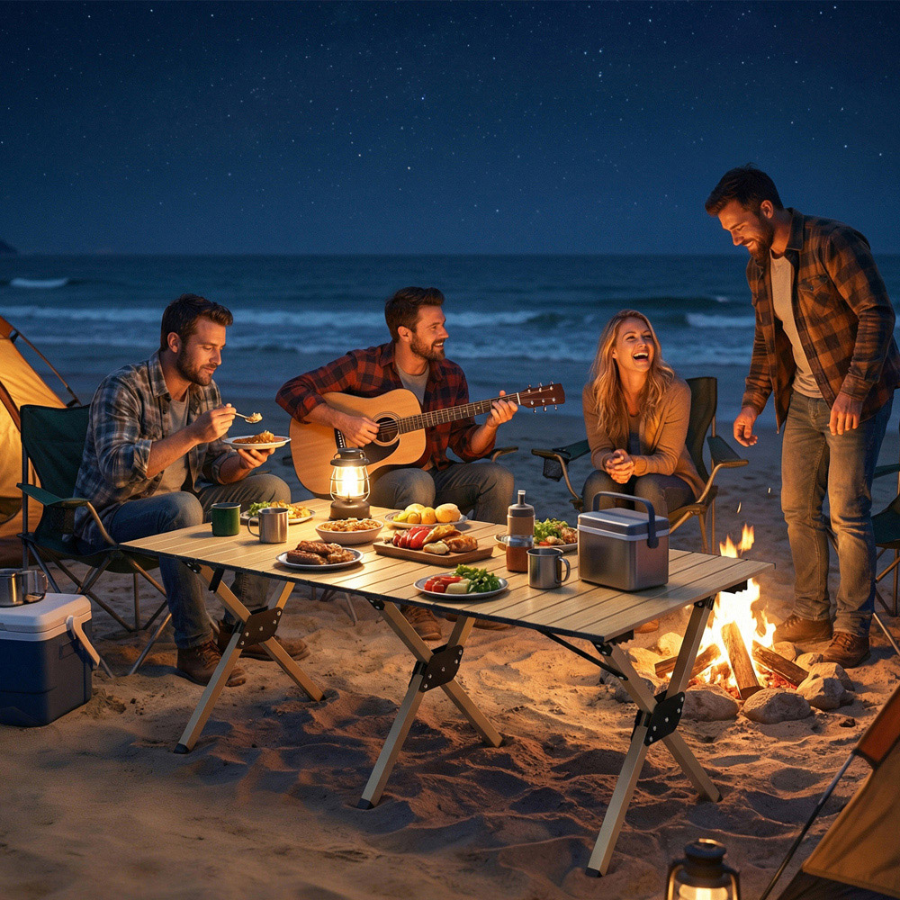 Outsunny 4ft Brown Roll Up Top Metal Frame Foldable Camping Table Image 8