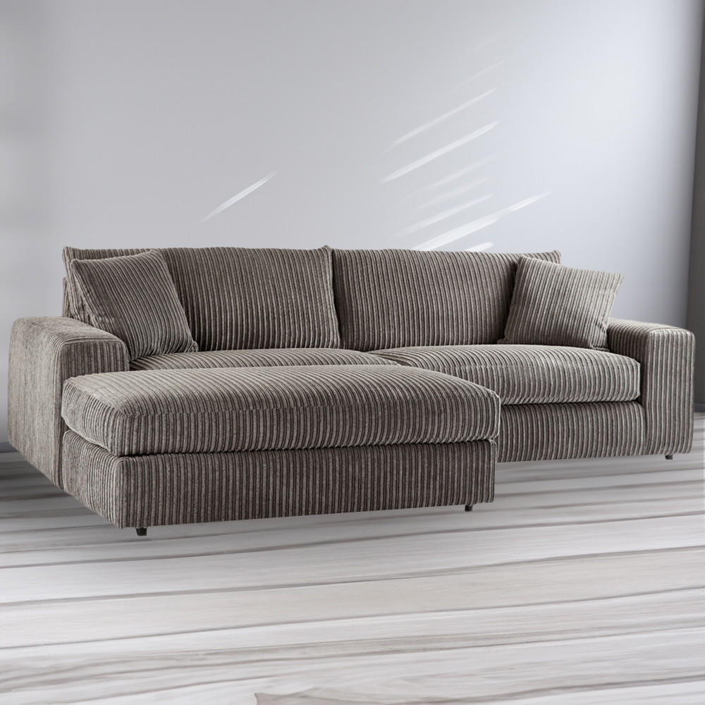 Portland Luciana Luxury 4 Seater Charcoal Jumbo Cord Corner Sofa Image 1