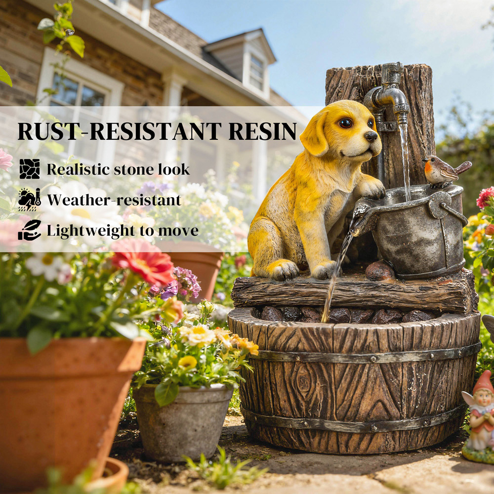Outsunny Puppy and Bird Rustic Resin LED Garden Water Feature Image 5