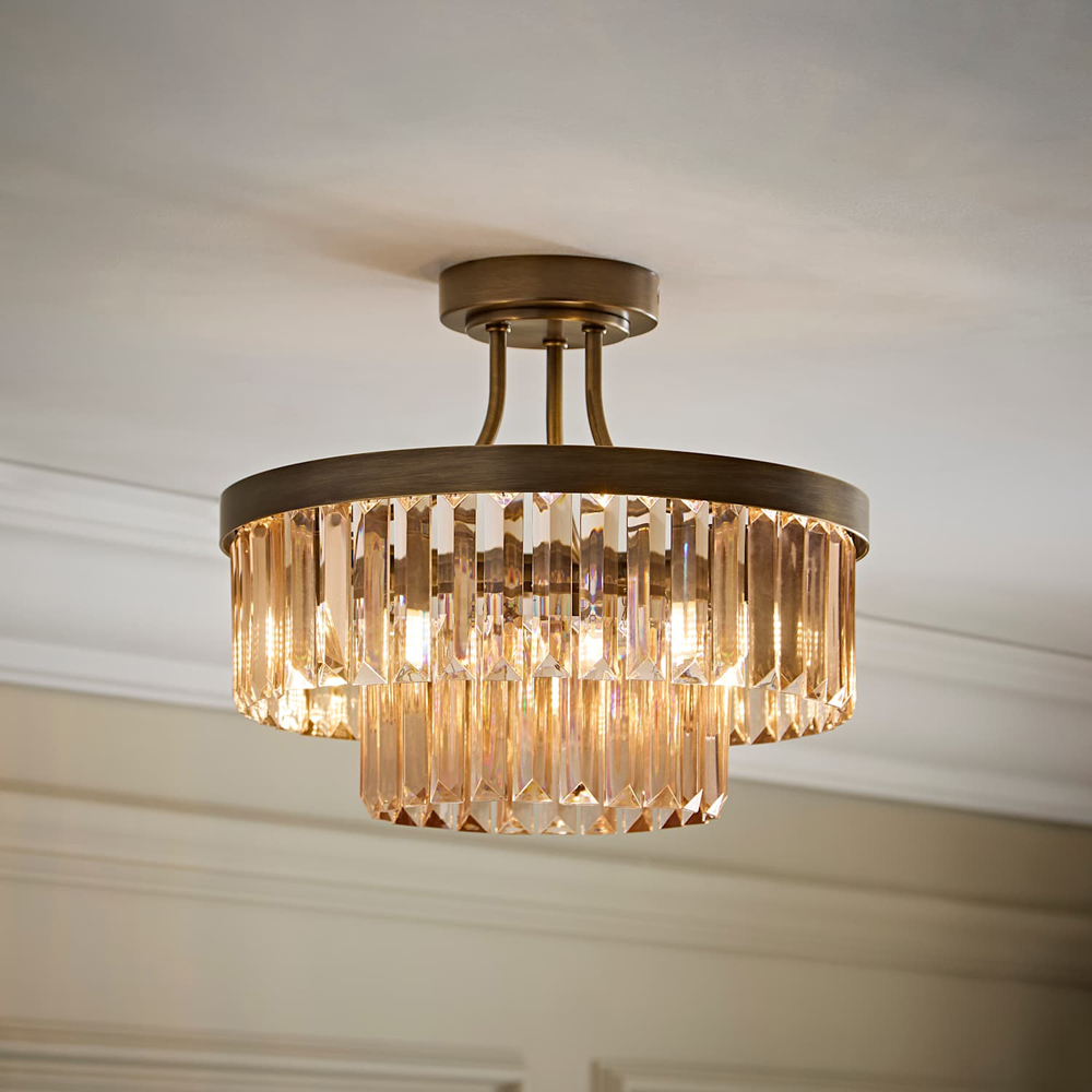 ValueLights Pemberley 2-Tier Brushed Brass Acrylic Jewel Chandelier Ceiling Light with Bulb Image 5